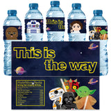 24Pcs sw Galaxy Wars Bottle Labels sw Galaxy War Characters Birthday Decoration Baby Yoda Happy Birthday Supplies sw Galaxy Wars Themed Waterproof Bottle Stickers for Boys Girls Kids