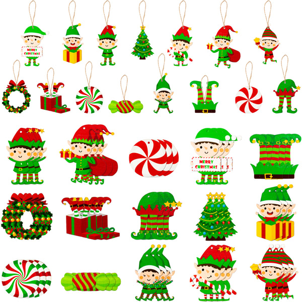 46Pcs Christmas Wood Hanging Ornament Decoration Xmas Character Doll Embellishments with Ropes Christmas Theme Pendant Cutouts Crafts Tag for Christmas New Year