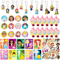 116 Pcs Princess Party Supplies Kit Queen Party Favors All-in-One Pack Princess Themed Party Supplies Include Dress-up Face Stickers Blowouts Keychains Badges Princess Stickers for Girls Kids