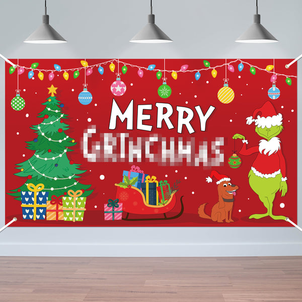 9tilight Merry Christmas Backdrop Banner Green Gnome Background Banners 78’’ x 45 Extra Large Backdrops Xmas Party Decorations Supplies Funny Flag Decor Photo Props for Indoor Outdoor