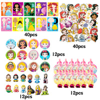 116 Pcs Princess Party Supplies Kit Queen Party Favors All-in-One Pack Princess Themed Party Supplies Include Dress-up Face Stickers Blowouts Keychains Badges Princess Stickers for Girls Kids