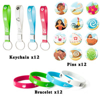 36Pcs Moana Party Bracelets Button Pins Keychains Supplies for Girls Moana Summer Beach Theme All-in-One Pack Party Favors Supplies for Hawaii Tropical Luau Jungle Party Birthday Party Rewards Gift