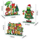 3 Pcs Green Christmas Monster Wooden Table Decoration Centerpiece Wood Table top Removable Decoration Sign Set with Furry Green Merry Christmas Monster Ornaments for Table Tier Tray Christmas Winter Theme Party Decor