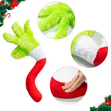 Roll over image to zoom in        Furry Green Thief Christmas Decoration Arm Ornament Green Christmas Tree Topper Xmas Arm Plush Doll Green Christmas Thief Hand Decors Holder for Christmas New Year Party