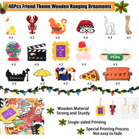 46Pcs Christmas Friend Wood Haning Ornaments Friend Novelty TV Show Theme Pendant Decorations with Ropes Xmas Hanging Embellishments Tag Party Favors for Christmas New Year