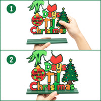 3 Pcs Green Christmas Monster Wooden Table Decoration Centerpiece Wood Table top Removable Decoration Sign Set with Furry Green Merry Christmas Monster Ornaments for Table Tier Tray Christmas Winter Theme Party Decor